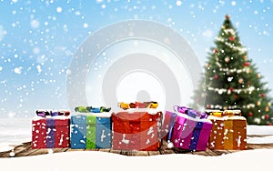 Festive christmas gifts background 3d-illustration