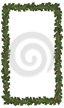 Festive Christmas holly garland frame with red bows