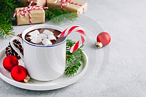 Festive Christmas Hot Chocolate with marshmallow and candy cane