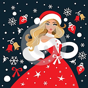 Festive Christmas Lady Vector Illustration