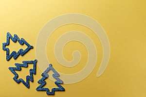 Festive christmas mockup over the yellow background with copy space for text. Christmas background. Top view. Flat lay