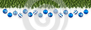 Festive Christmas or New Year garland. Christmas Tree Branches. Holiday`s Background. Vector illustration