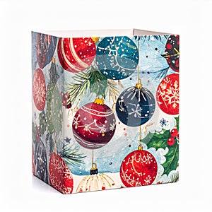 Festive Christmas Ornaments Pattern Paper Box on White Background