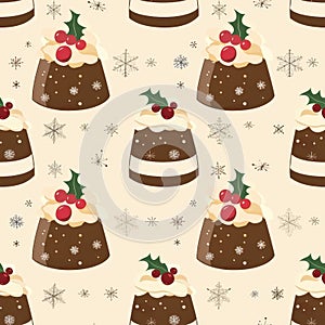 Festive Christmas Pudding Seamless Pattern Wallpaper