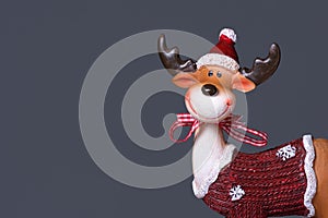 A festive Christmas reindeer ornament close up