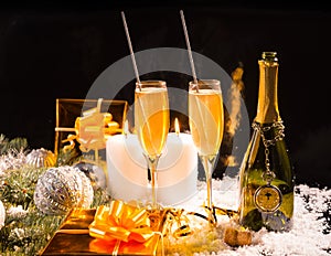 Festive Christmas still life with champagne