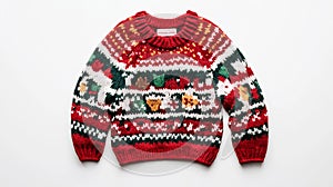 A festive Christmas sweater adorned with red, green, and cheerful patterns