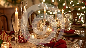 Festive Christmas Table Setting with Candles and Decorations