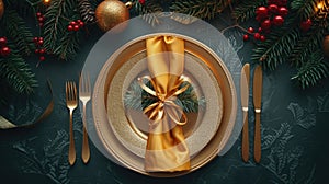 Festive Christmas Table Setting with Golden Accents
