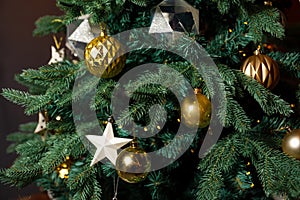 Festive Christmas Tree with Gold and Silver Ornaments