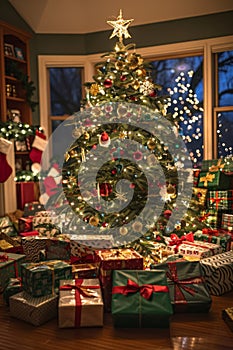 festive christmas tree scene photo