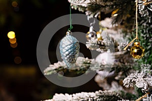 Festive Christmas Tree with Vintage Blue Ornament