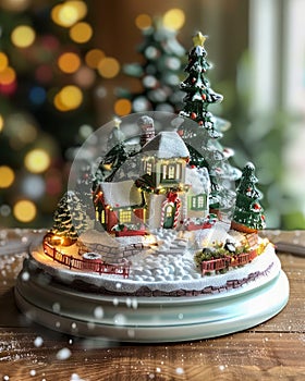 Festive Christmas Village Decoration with Illuminated Miniature Houses and Snowfall