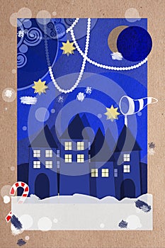 Festive Christmas village greeting card