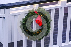 Festive Christmas wreath with red ribbon