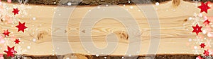 Festive Christmas / xmas / Advent wood background banner Panorama, card template - Top view of wooden board texture, with tree-
