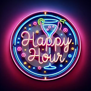 Festive Circular Neon Happy Hour Sign