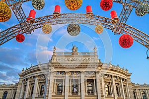 Festive cityscape - view of the Burgtheater on Christmas eve in the city of Vienna