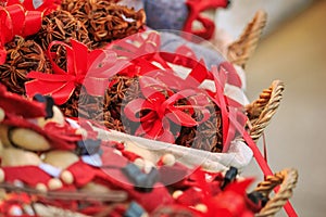 Festive cityscape - view of the dried anise fruits closeup on the Christmas Market in the city of Vienna