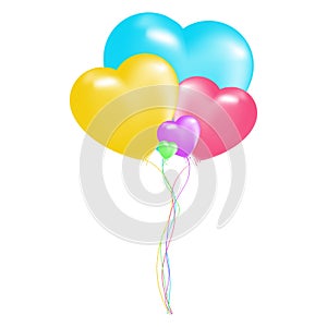 Festive color balloons. Vector illustration. 3D red hearts with place for text. Cute congratulation banner, voucher or