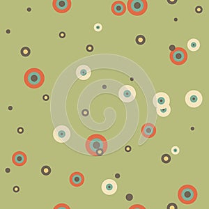 Festive colorful dotted seamless pattern. Random polka dot, rings background.