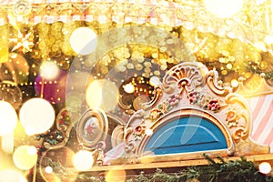Festive concept. Christmas carousel with illuminations or decorations