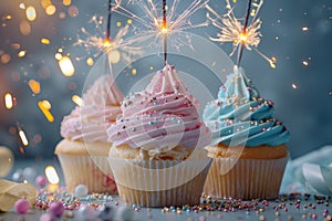 Festive cupcakes with sparklers creating a joyful celebration ambiance