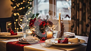 Festive date night tablescape idea, dinner table setting for two and Christmas, New Year, Valentines day decor, English country