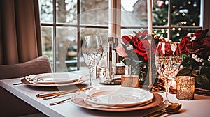 Festive date night tablescape idea, dinner table setting for two and Christmas, New Year, Valentines day decor, English country