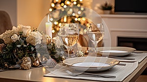 Festive date night tablescape idea, dinner table setting for two and Christmas, New Year, Valentines day decor, English country