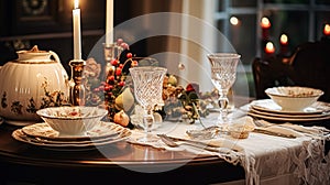 Festive date night tablescape idea, dinner table setting for two and Christmas, New Year, Valentines day decor, English country