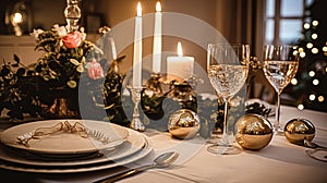 Festive date night tablescape idea, dinner table setting for two and Christmas, New Year, Valentines day decor, English country