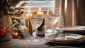 Festive date night tablescape idea, dinner table setting for two and Christmas, New Year, Valentines day decor, English country