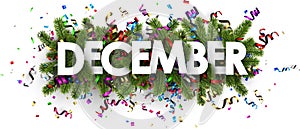 Festive december banner with colorful serpentine.