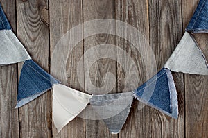 Festive decor denim flags with space for text.