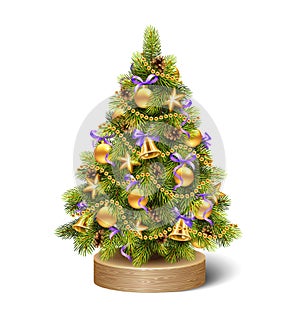 Festive Decoration Christmas Tree Pine on Wooden Stand