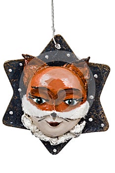 Festive decoration in the shape of a foxy mask, isolated on whit