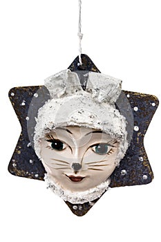 Festive decoration in the shape of a leveret mask, isolated on w