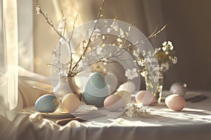 Festive decorations, Easter table. holiday celebration. Generative ai