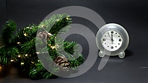 Festive decorations for the new year and christmas. Christmas festive decor with a tiger on a black background