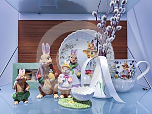 Festive and decorative tableware for the Easter holidays in Stockmann shopping mall, Riga