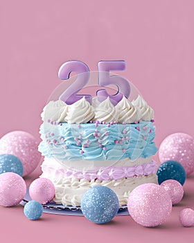 A festive delicious birthday cake with number 25 candle - Twenty Five Years