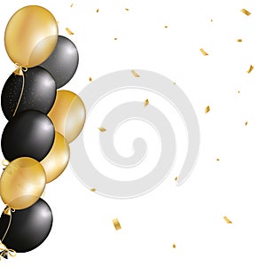 Festive design with realistic gold and black balloons.