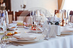 Festive dinner table inside a restaurant