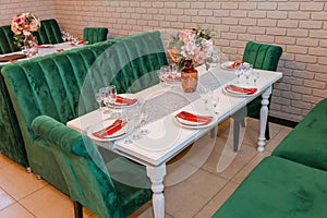 Festive dinner table inside a restaurant