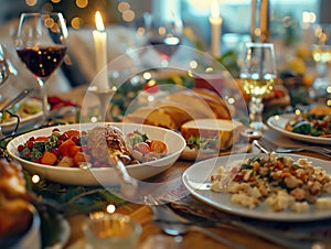 Festive Dinner Table Setting with Warm Ambience