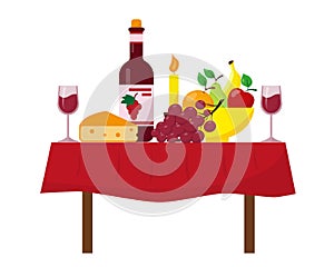 Festive dinner table vector illustration.