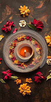 Festive Diwali decor with ample copy space photo