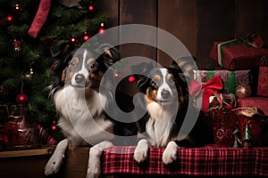 Festive Dogs Enjoying Christmas Celebration