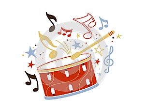 Festive drum and stick flat vector illustration